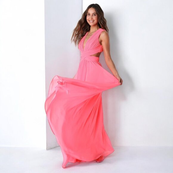 Lulus Vivid Imagination Neon Pink Cutout Maxi Dress Size Small - Picture 1 of 9